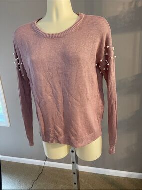 Hippie Rose Women's Pearl-Accent Knit Sweater - Dusty Rose  EUC